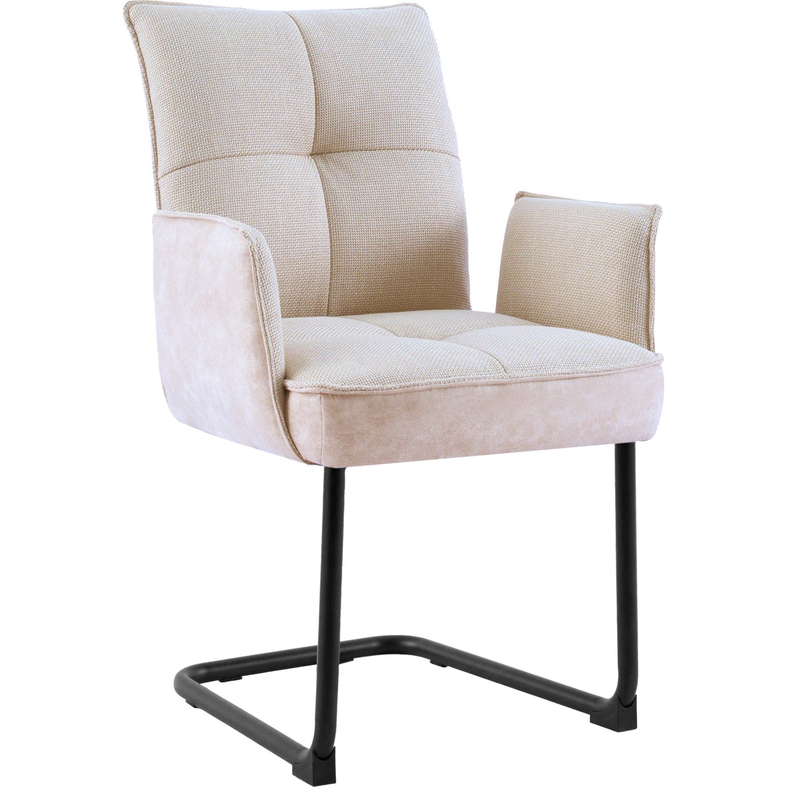 Freischwingerstuhl mit Armlehne Lukas Kunstlederoptik/Stoff beige, Gestell Metall schwarz