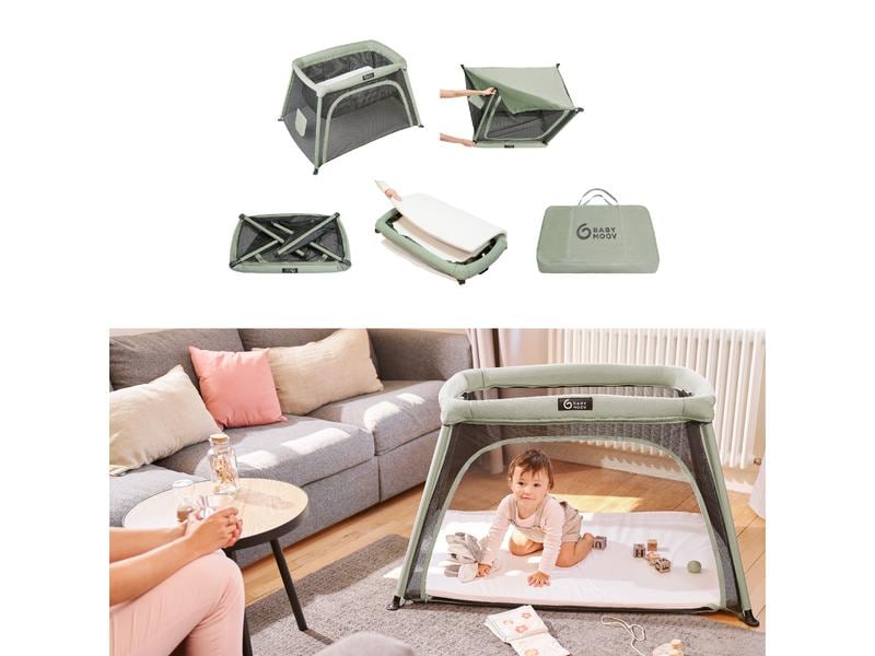 Babymoov Reisebett 3in1 Moov & Comfy Neugeboreneneinsatz, Reisebettchen und Laufstall für unterwegs