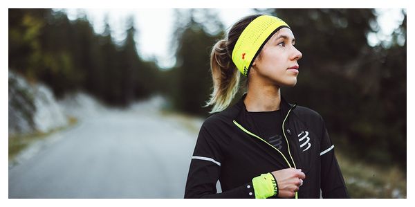 Veste coupe-vent Compressport Hurricane Windproof Femme Noir/Jaune fluo