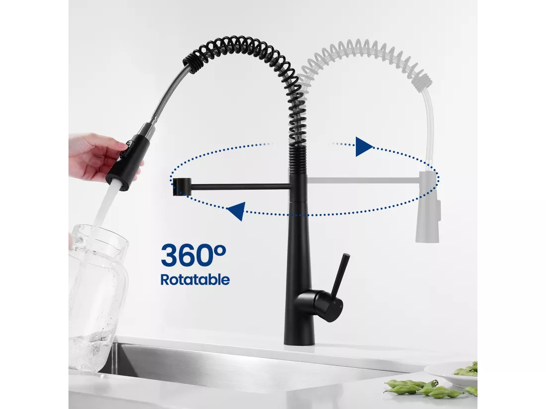 Cecipa max Evier en Quartz 60*45cm, avec Panier de Vidange et Distributeur de Savon + Mitigeur Cuisine à Ressort avec 3 Modes de Sortie D'eau, Noir