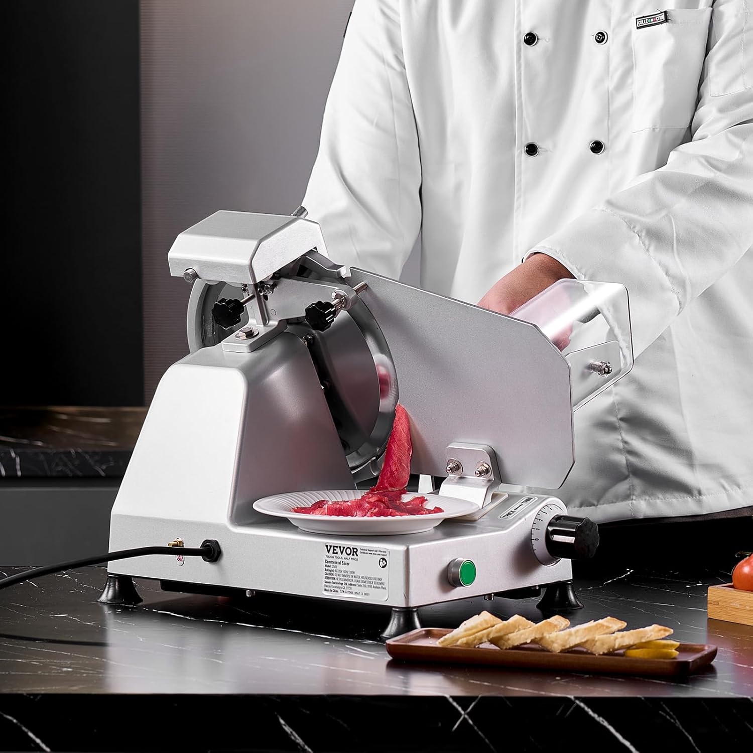 VEVOR kommerzieller Fleischschneider, 180 W Gefrierfleischschneider mit Premium-Klinge, 0-10 mm einstellbare Dicke, elektrische Feinkost-Schneidemaschine für Fleisch Gemüse Brot Käse
