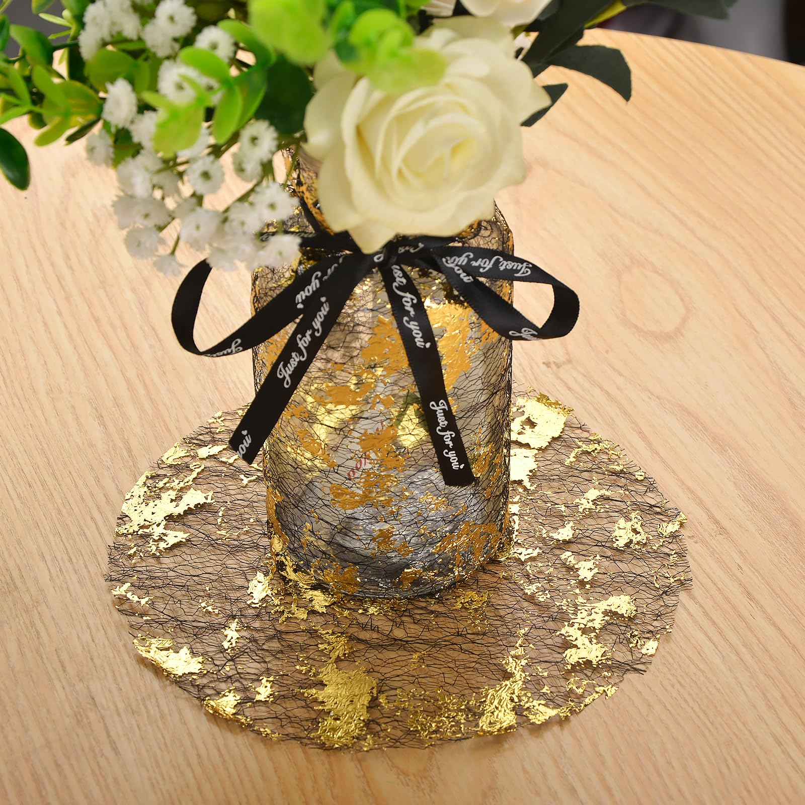 (5mx29cm) Metallic Tischläufer Glänzendes Party Deko Tischtuch Zuschneidbare Tischsets - Gold / Schwarz