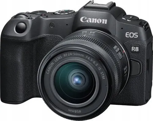Canon EOS R8 - Digitalkamera - spejlløst - 24.2 MP - Full Frame - 4K / 60 fps - 2x optisk zoom RF 24-50 mm F4.5-6.3 IS STM-objektiv - Wi-Fi, Bluetooth - sort