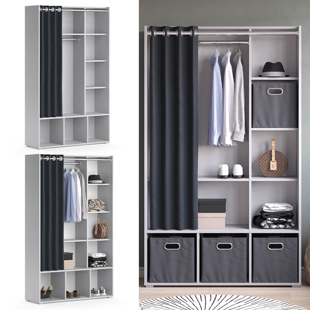 Vicco Kleiderschrank Schlafzimmerschrank Garderobe Luigi Hellgrau 106 x 178 cm modern Schrankregal Organizer Vorhang Kleiderstange Fächer Aufbewahrung Ablage