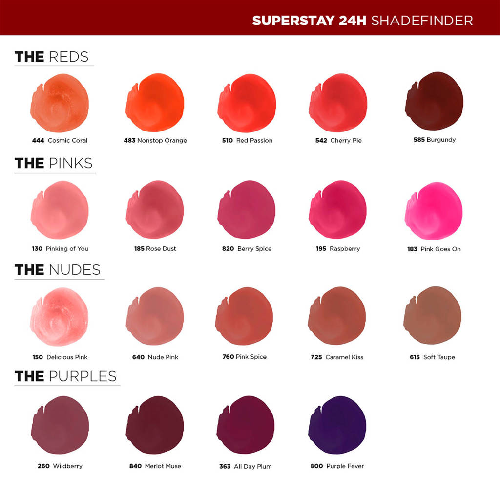 Blijft de hele dag perfect!SuperStay 24HRS lippenstift - 444 Cosmic Coral