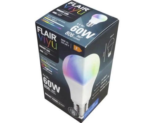 FLAIR Viyu LED-lamp, dimbaar A60 E27/8,5W (60W) 806 lm 1800-6500 K + RGBW-kleurverandering - compatibel met SMART HOME van hornbach