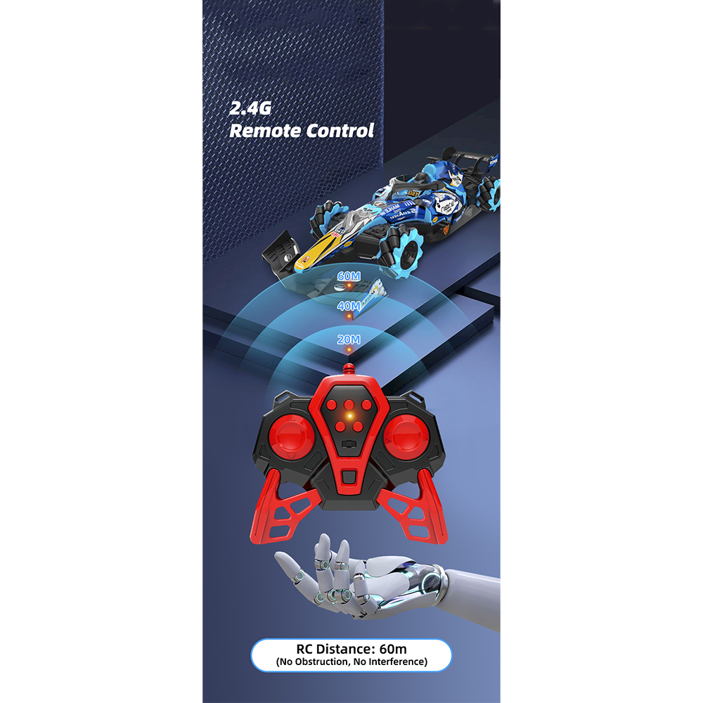 (1:10) Ferngesteuertes 2.4GHz RC Spielzeug Auto Offroad F1 Drift Car mit 360° Drehung / LED Licht / Sprühnebel (Batteriebetrieben) - Assortiert