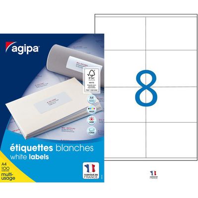 Apli Agipa - 800 Étiquettes adhésives blanches multi-usages - 105 x 70 mm - coins droits - réf 119003