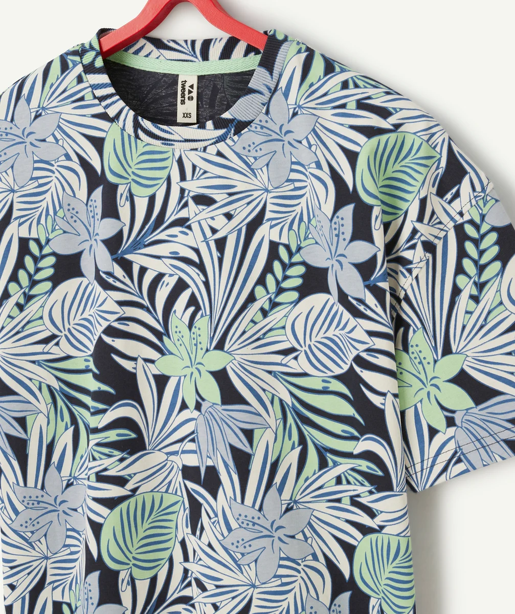 t-shirt manches courtes garçon en coton bio imprimé feuilles