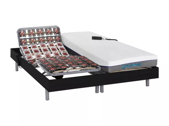 Lit électrique de relaxation tout plots + matelas mémoire de forme - 2 x 80 x 200 cm - Noir - HESIODE III de YSMÉE