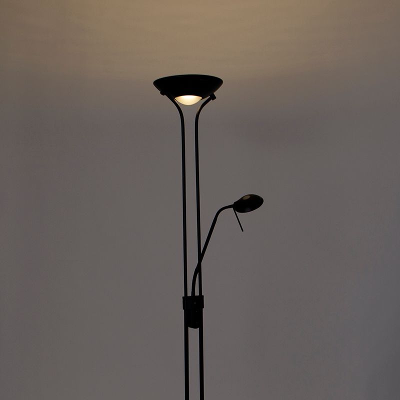 Moderne vloerlamp zwart met leeslamp incl. LED dim to warm - Diva
