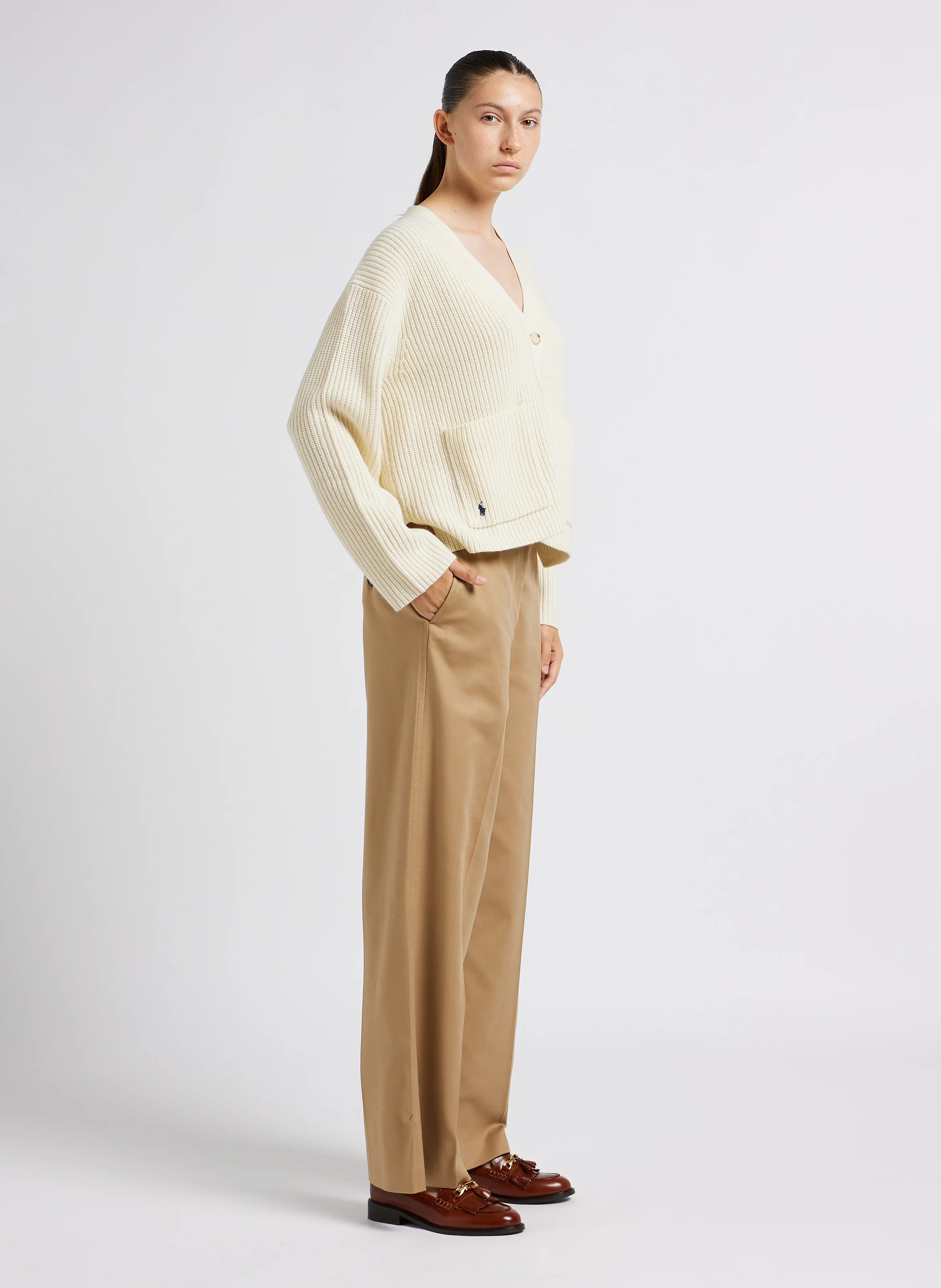 Cardigan ample col v en laine et cachemire | Blanc