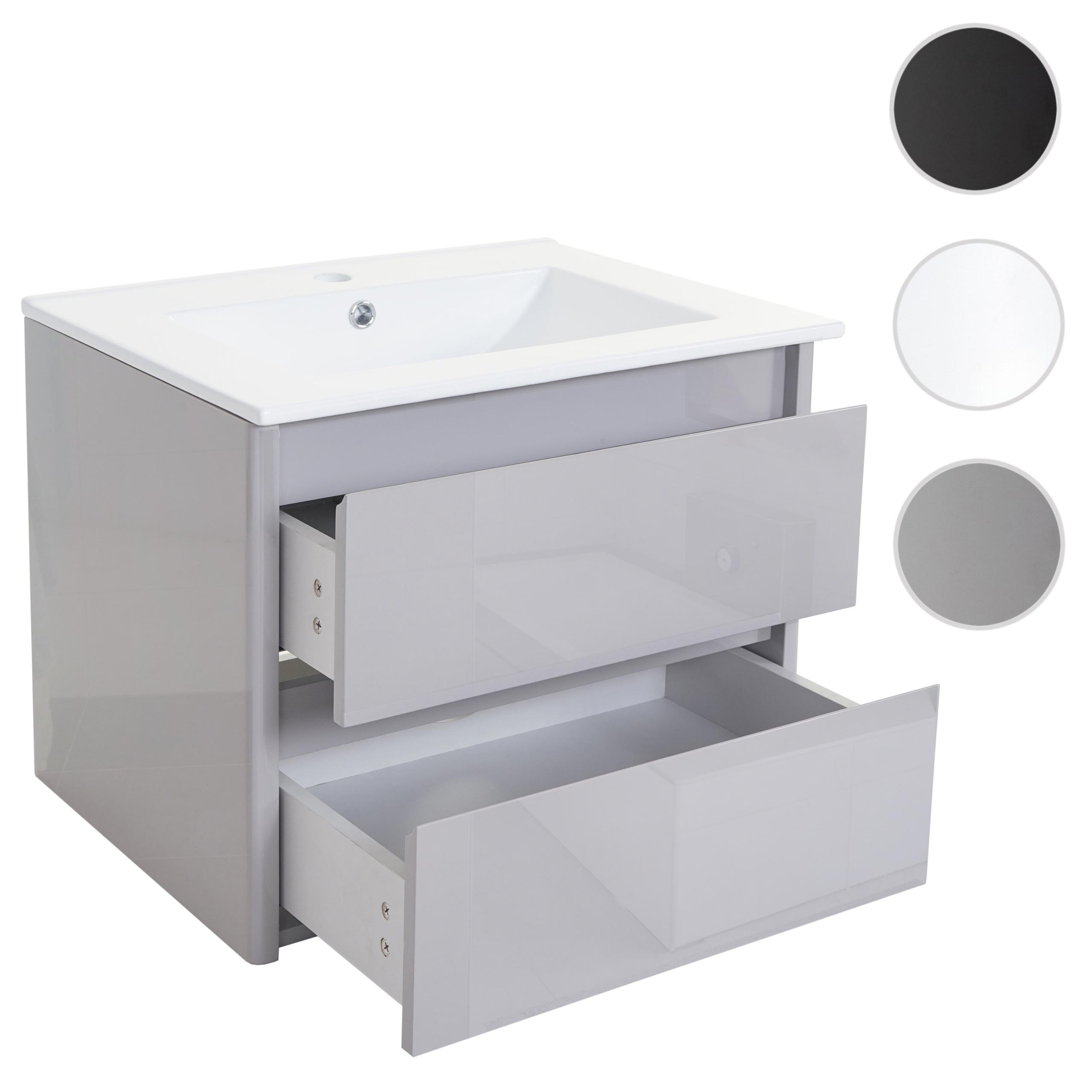 Waschbecken + Unterschrank MCW-B19, Waschbecken Waschtisch Badezimmer, hochglanz 50x60cm ~ grau