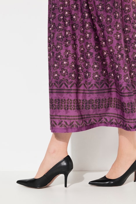 Jerseykleid, A-Linie, florales Muster, Tunika-Ausschnitt