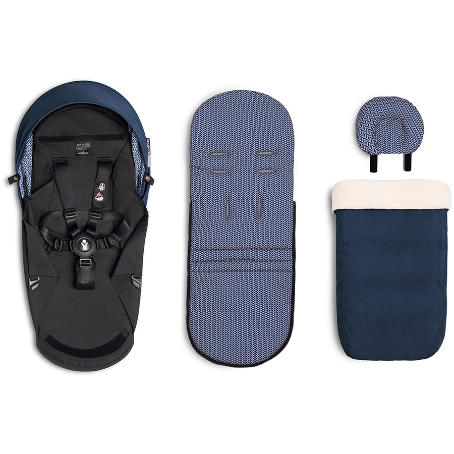 BABYZEN Kinderwagen YOYO2 0+ Black mit Neugeborenenaufsatz inkl. Gratis Textilset Air France Blue