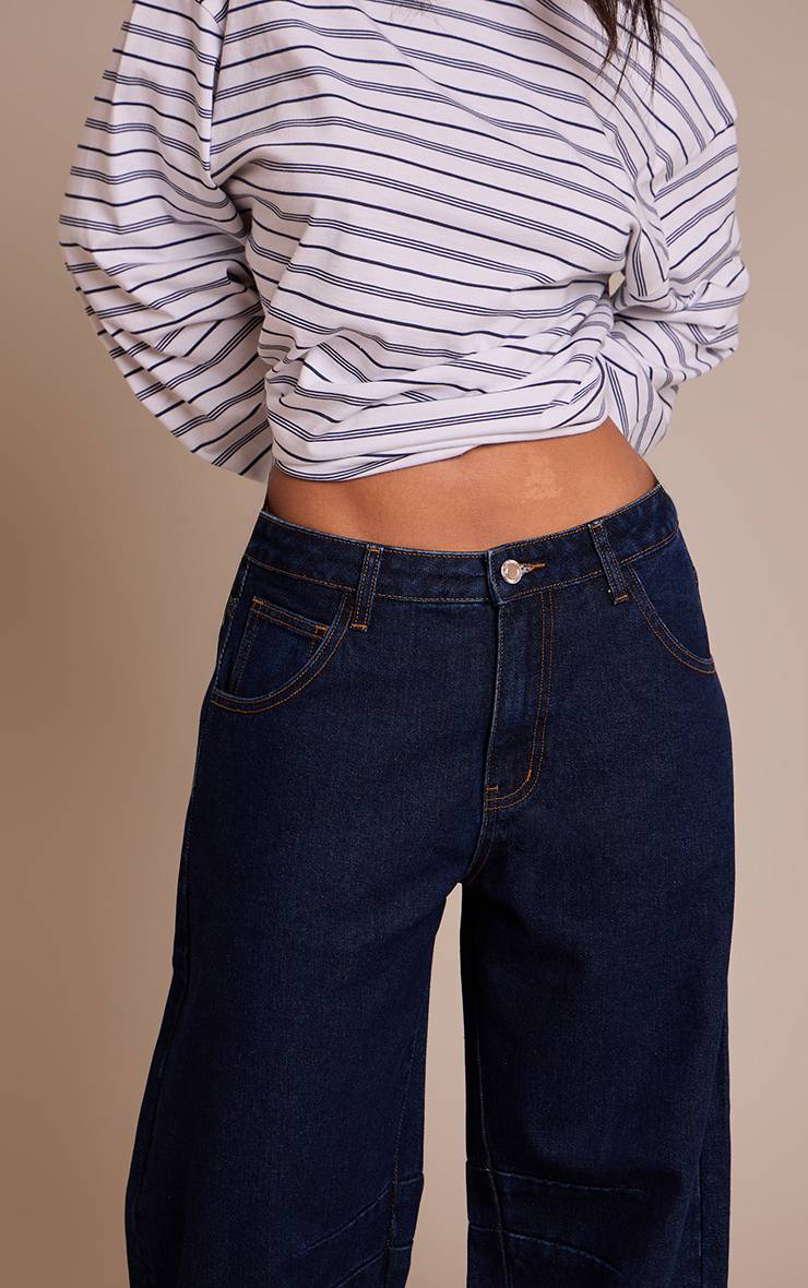 Bleu Indigo Jean Barrel Blanc Petite Avec Détails De Couture