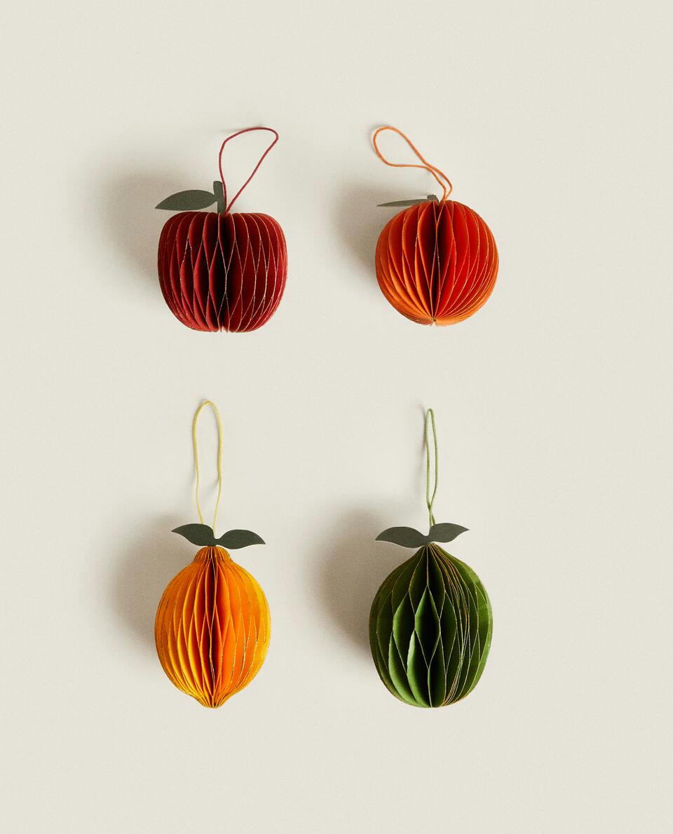 Pacote com 4 Decorações de Natal em Papel de Frutas