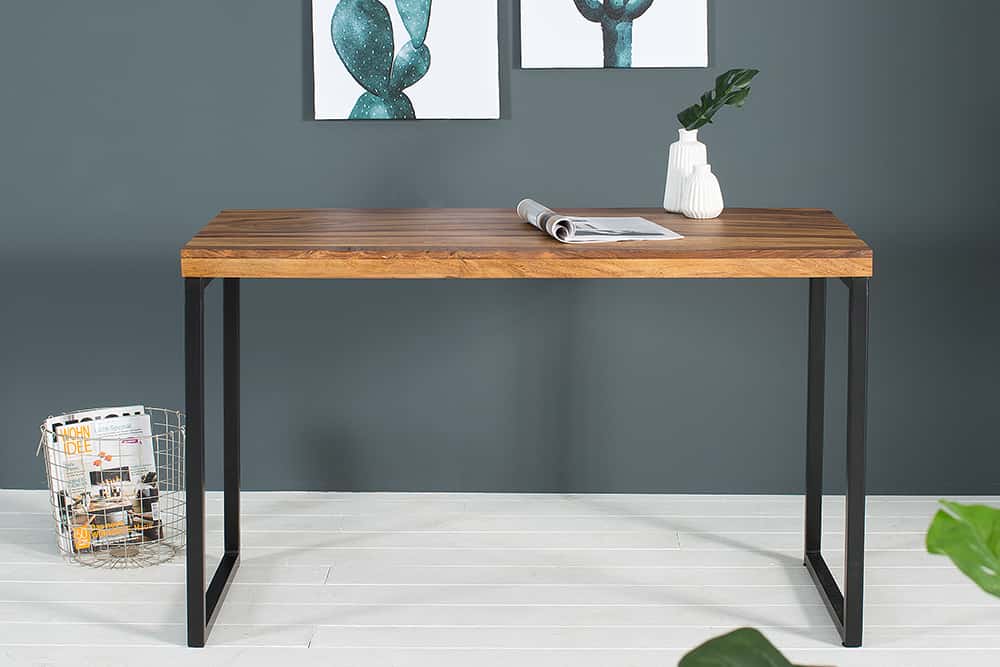 Eleganter Schreibtisch ELEMENTS 118cm braun Sheesham stone finish Metallgestell