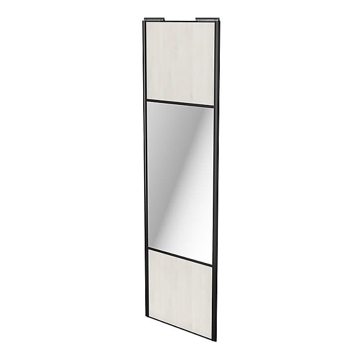 Porte de placard coulissante avec miroir bois nordique profil noir GoodHome Arius H. 248,5 x L. 77.2 cm + amortisseurs