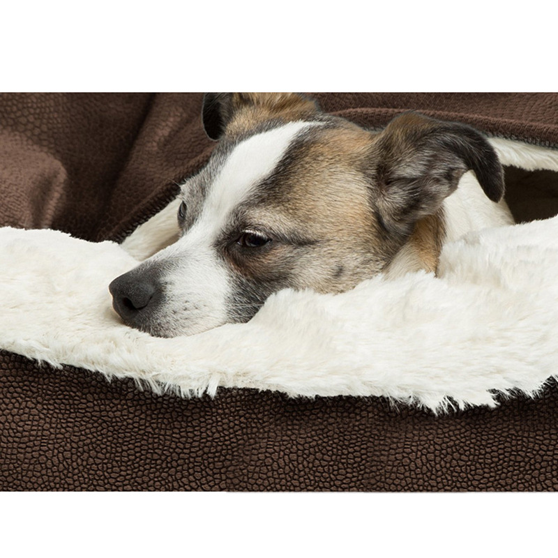 (Ø58cm) Hunde Bett Kuschel Hundesofa Weiches Haustier Kissen mit Decke - Braun / Weiss