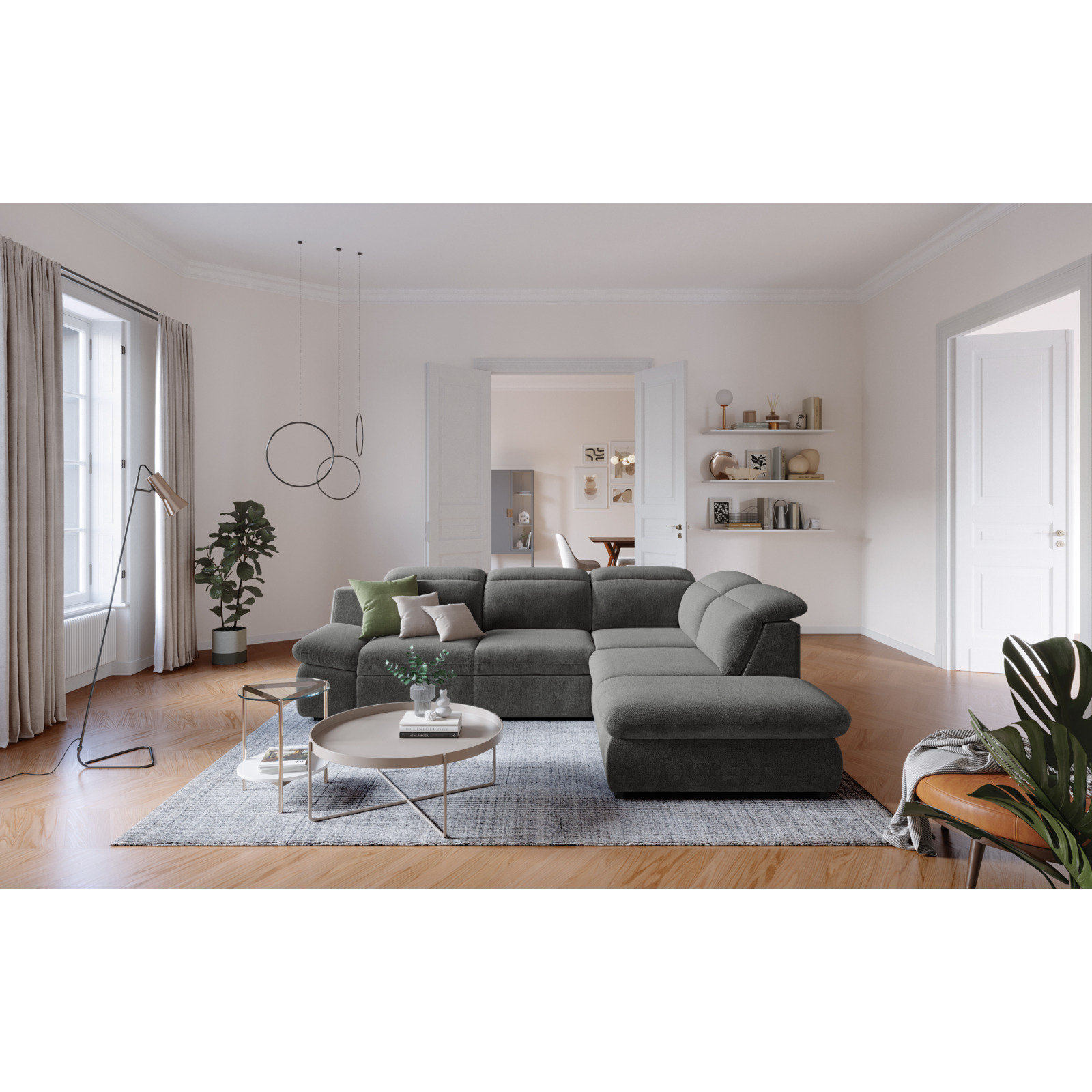 Ecksofa Lorena Stoff, Ottomane rechts