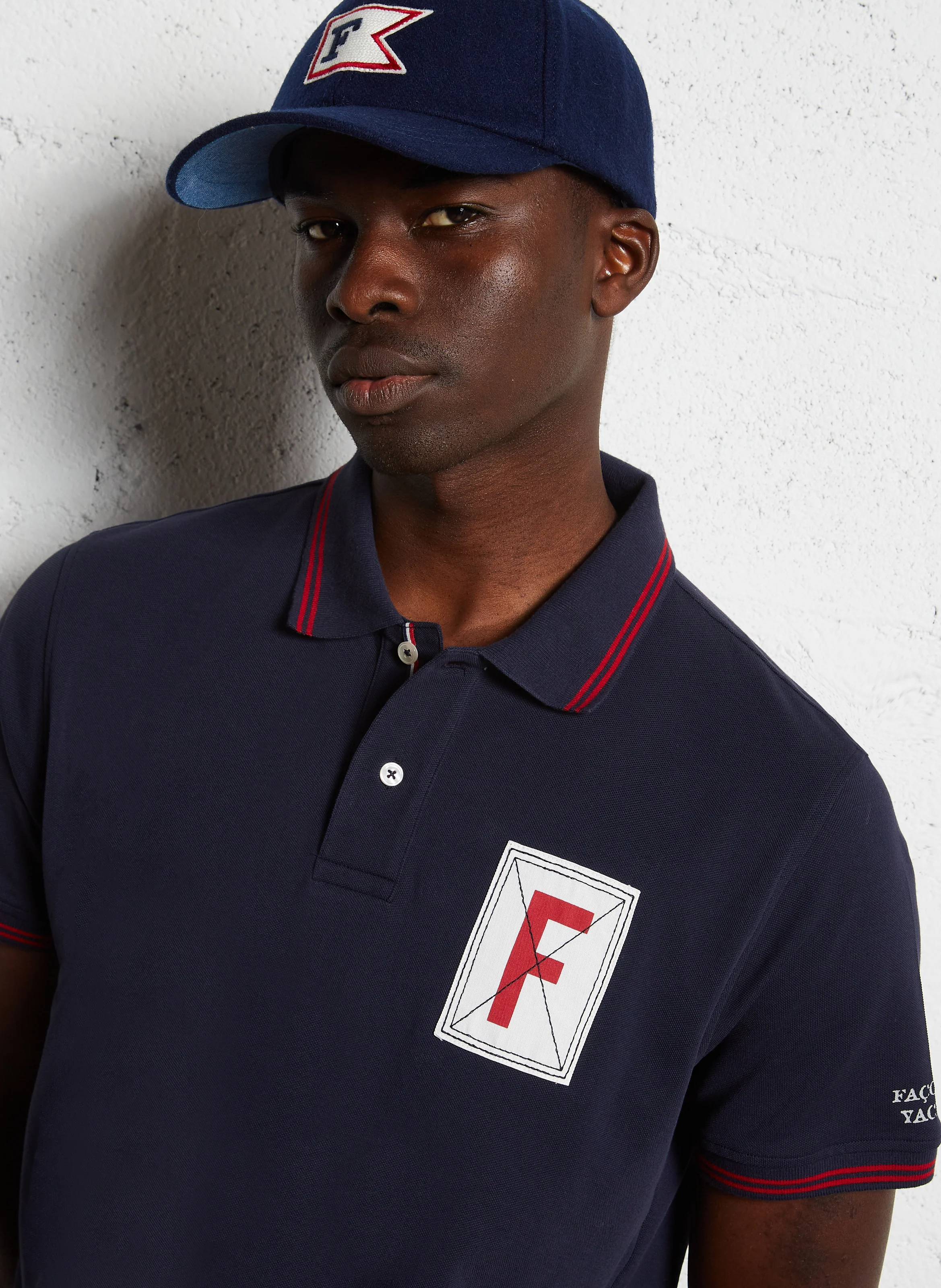 Polo col regular-fit en coton piqué | Bleu