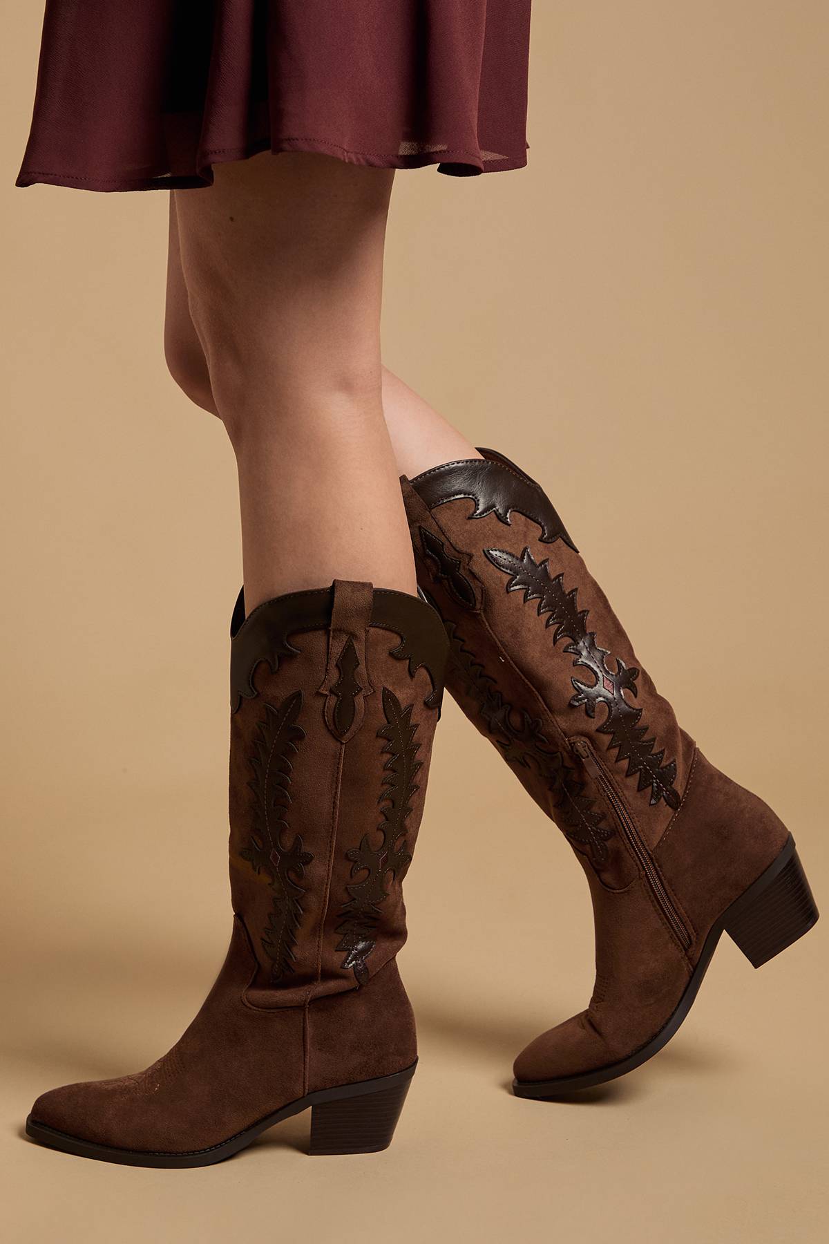 Oasis Bottes de Cowboy Western Jessie en Synthétique et Cuir Hauteur Mollet