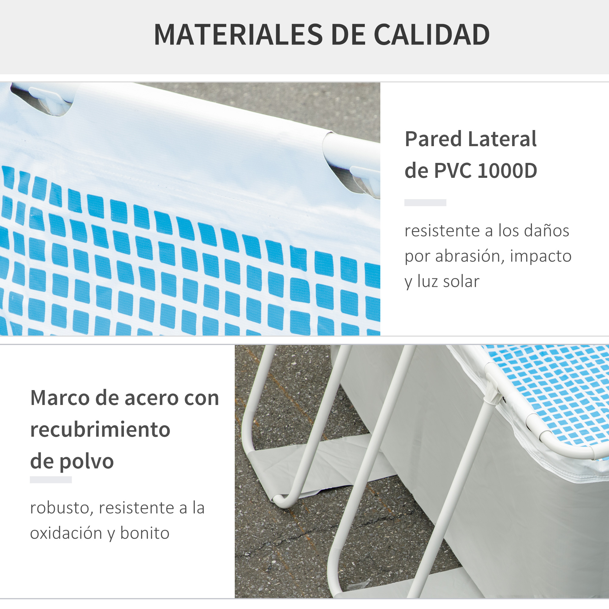 Piscina retangular tubular Outsunny de 340x215x80 cm para uso externo, com bomba de filtro de cartucho de 4.000 L/h, mangueira de 100 cm e estrutura de aço de 4.200 L, cinza.