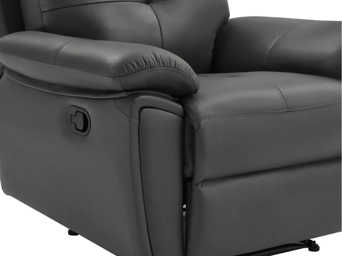 Canapé 3 places et fauteuil relax en cuir gris VINETA