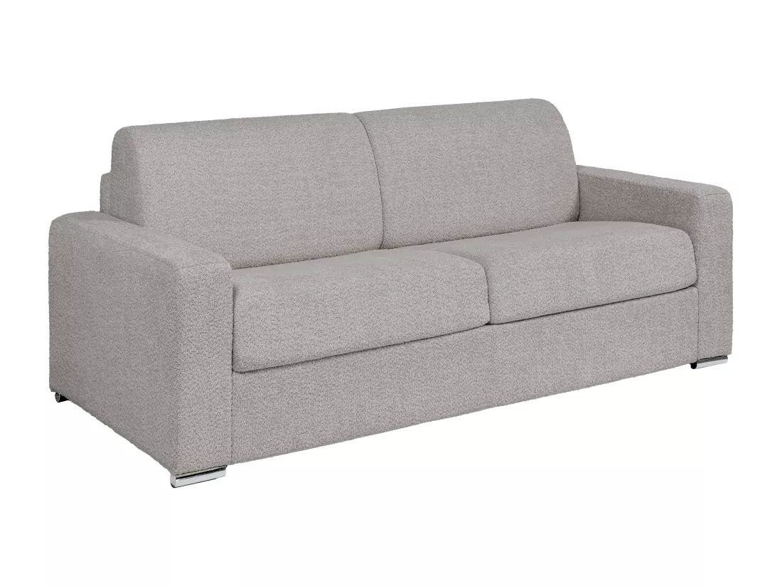 Canapé 4 places convertible express en tissu bouclette gris clair - Couchage lattes larges 160 cm - Matelas 22 cm CALITO