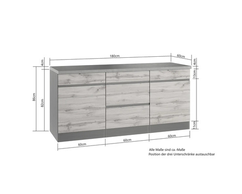 Held Furniture onderkast met lade en draaideur PISA BxDxH 180x60x86 cm wild eiken mat gedemonteerd scharnier omkeerbaar (links of rechts te monteren)