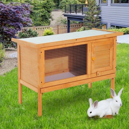 Gaiola grande para coelhos PawHut com pés elevados, cor madeira.
