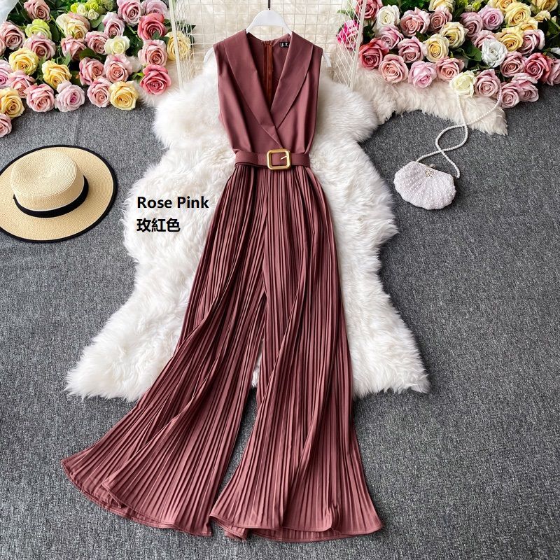 Yearnin - Mouwloze jumpsuit met wijde pijpen en riem