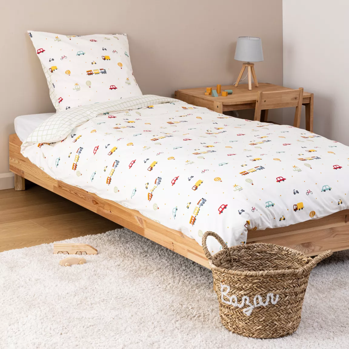 Housse de couette et une taie enfant coton (140 x 200 cm) Voitures Multicolore
