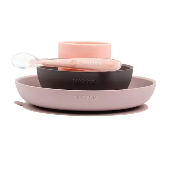 Coffret de repas 4 pièces   rose/aubergine        de               Nattou
