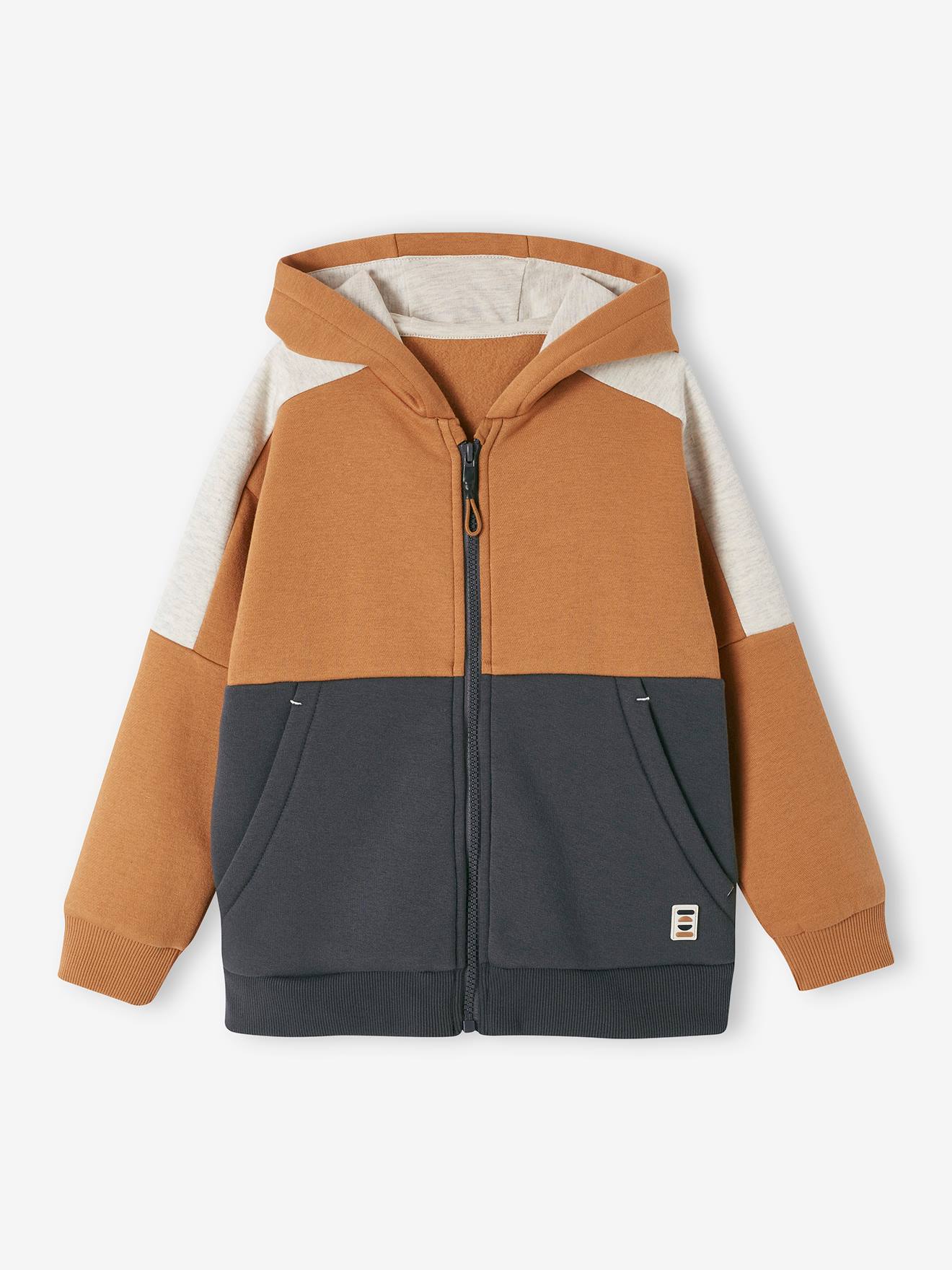 Moletom com capuz e zíper verde com efeito colorblock para meninos