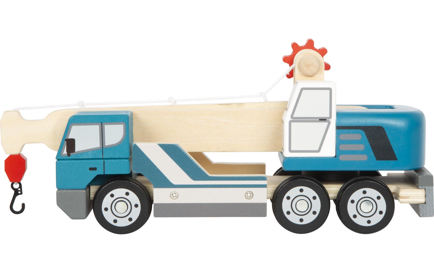 Kranwagen mit PaletteSpielzeug-Kranwagen aus Holz mit beweglicher Palette