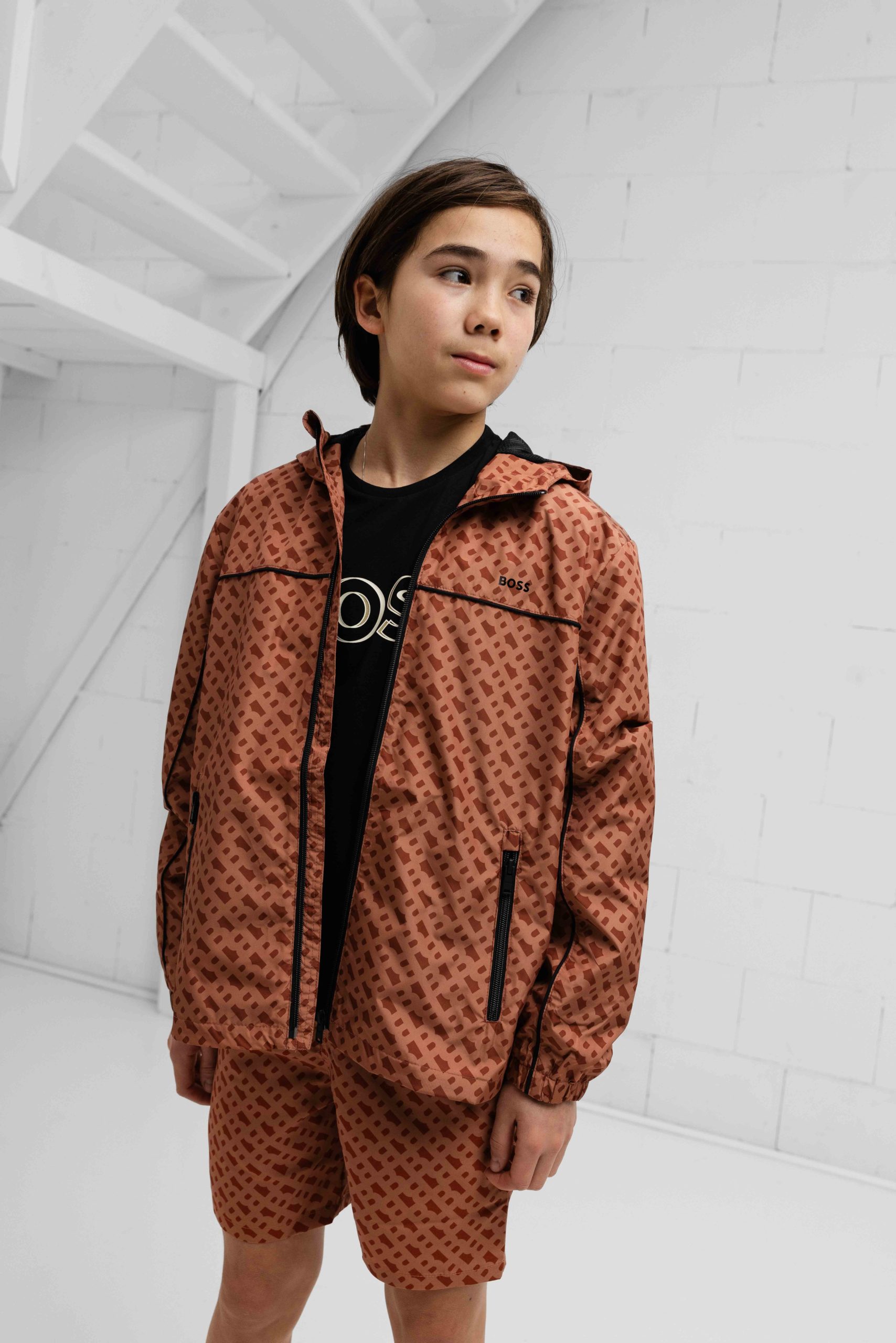 Hugo Boss All Over Print Windbreaker Kids Bruin