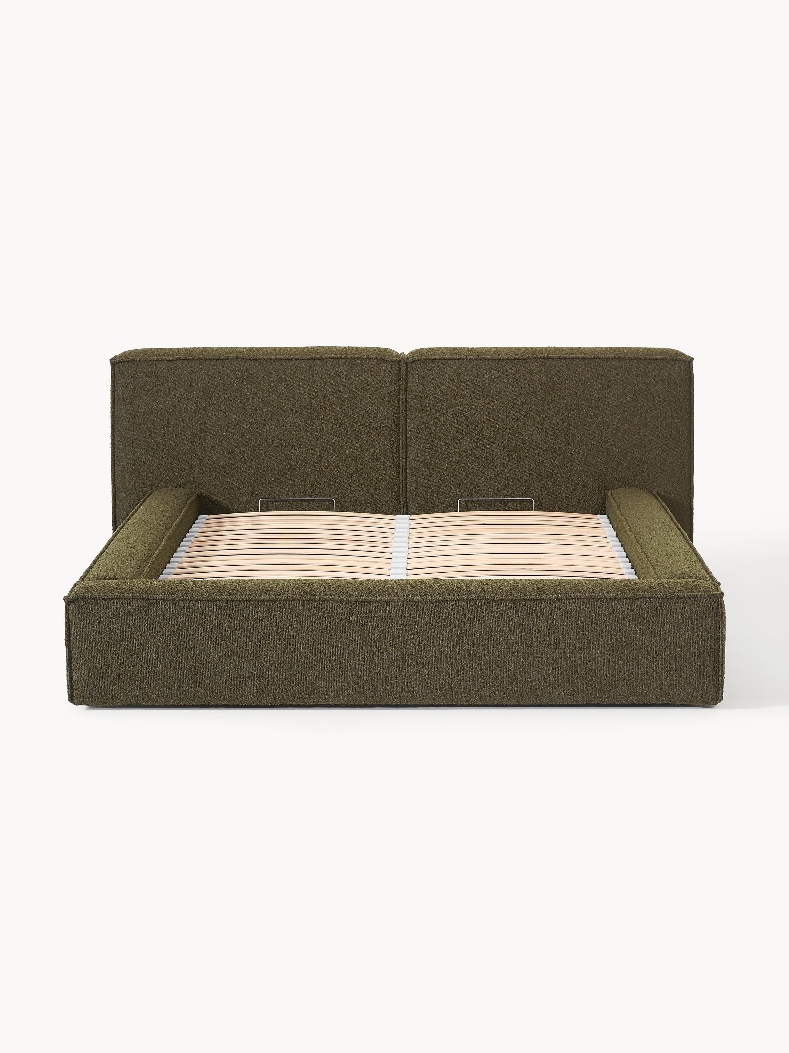 Bouclé gestoffeerd bed Lennon met opbergruimte