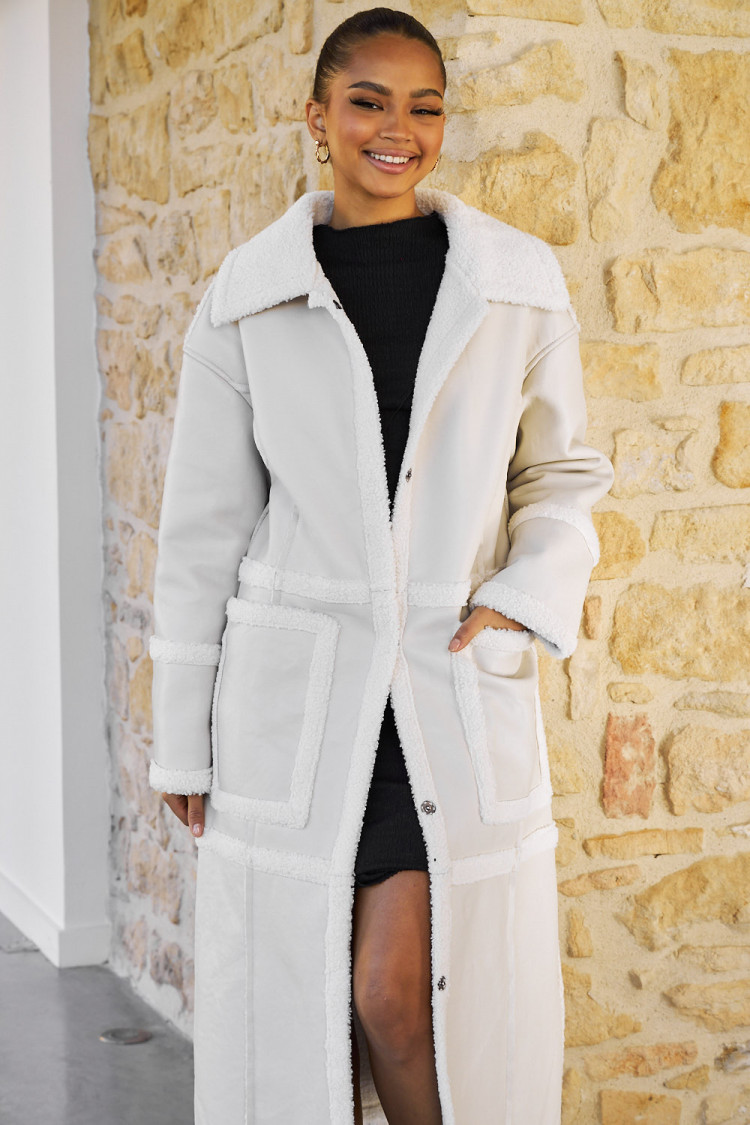 Veste longue aviateur beige à peau de mouton