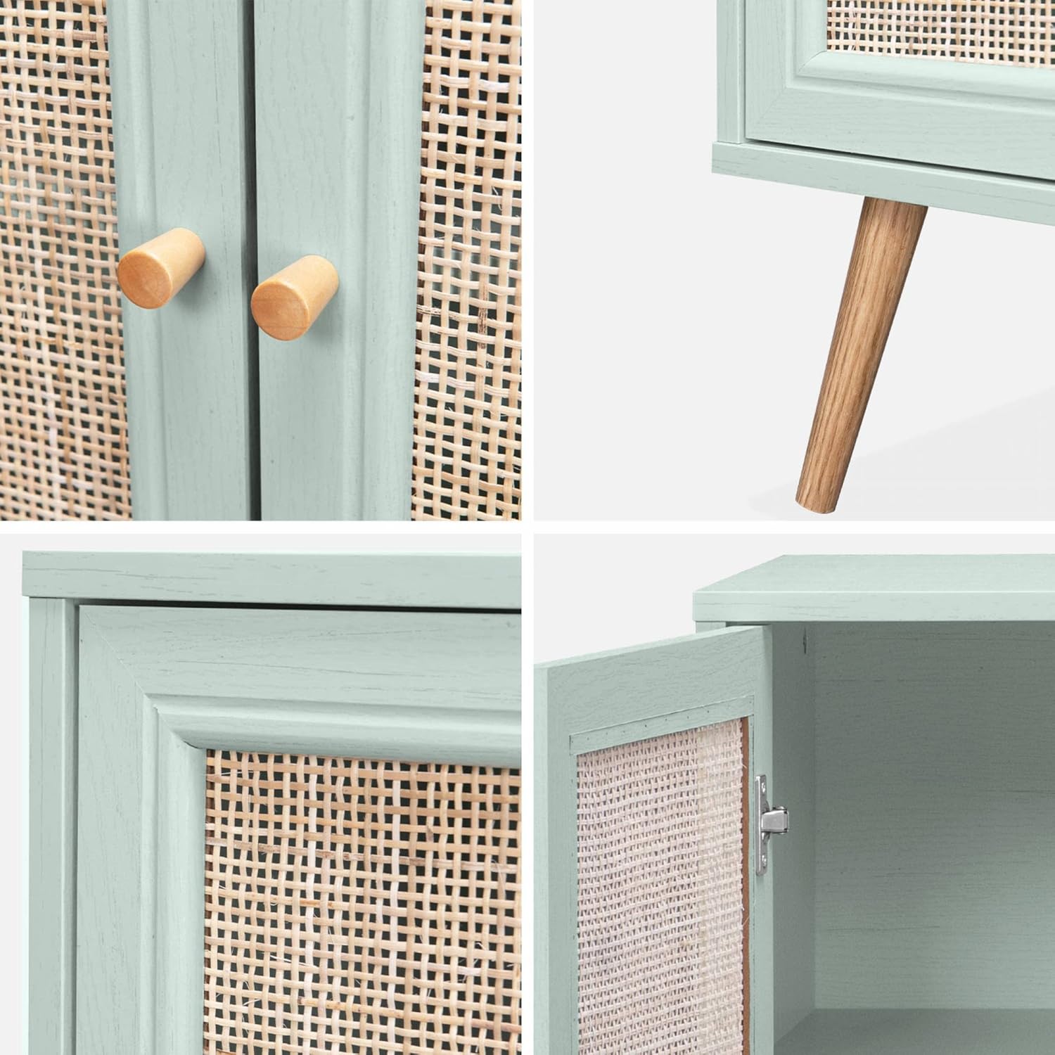 Alice's Home Sideboard mit Rattangeflecht 120 x 39 x 70 cm - 2 Ebenen - 3 Türen - Skandinavische Möbelbeine