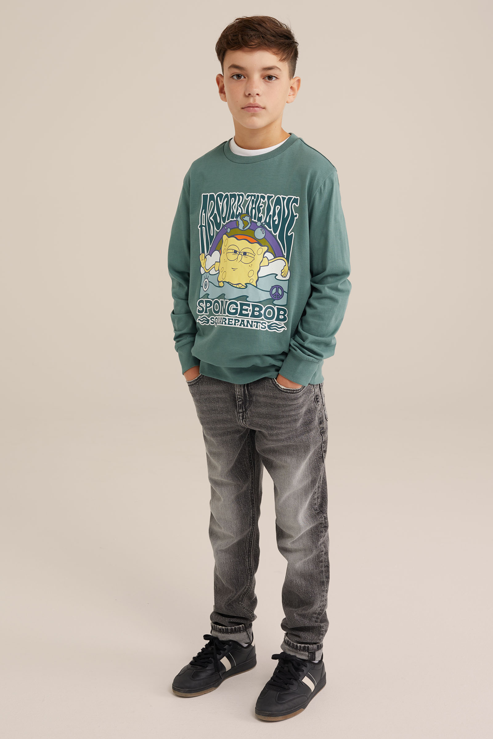 Jongens T-shirt met opdruk WE Fashion Zeegroen