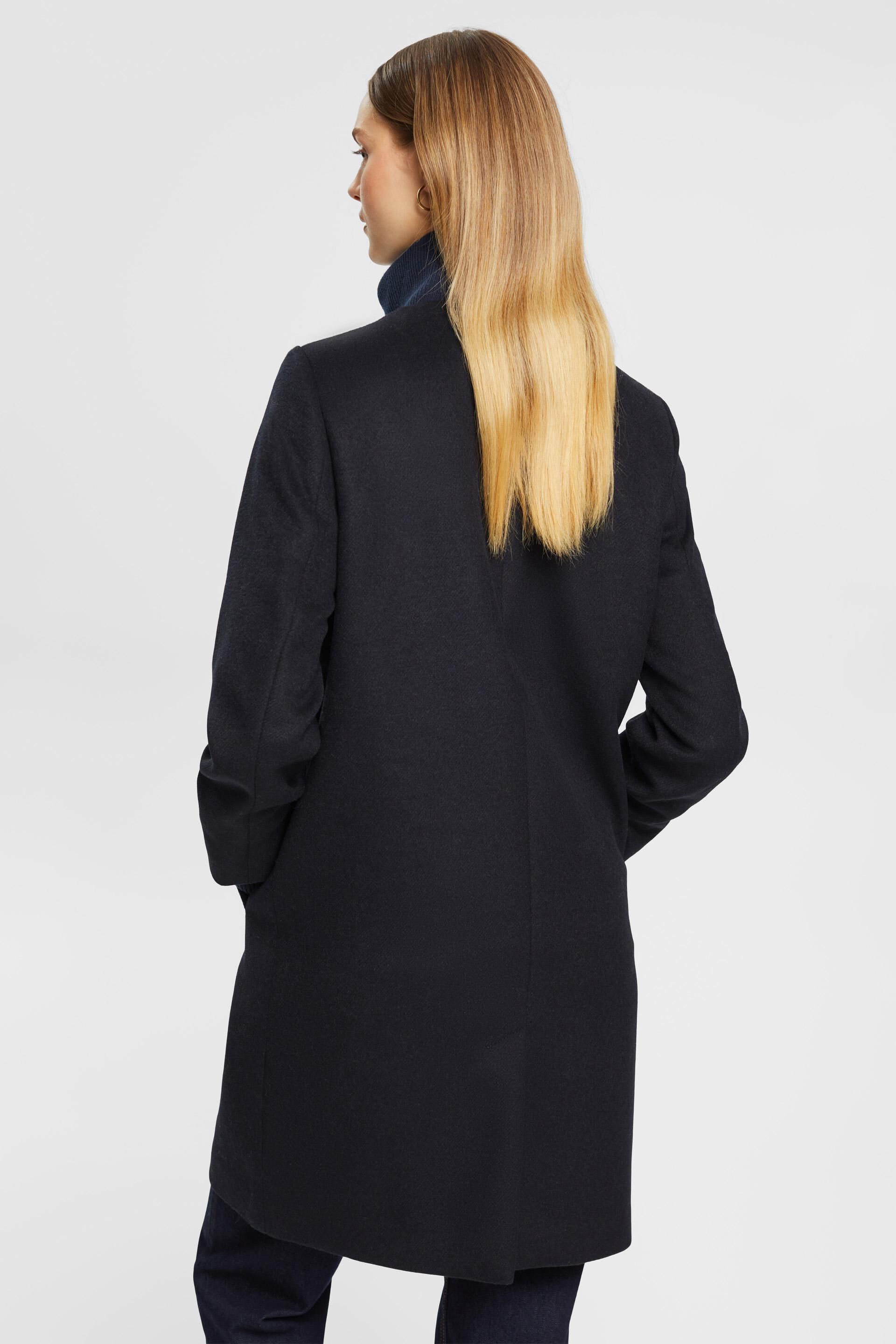 Manteau en laine mélangée à détail en maille côtelée