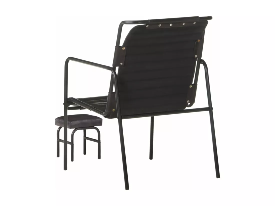 Fauteuil de relaxation avec repose-pied Noir Cuir véritable