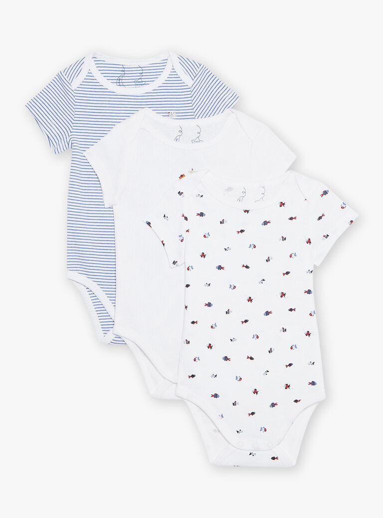 Lot de 3 bodys écrus fantaisie en coton biologique
