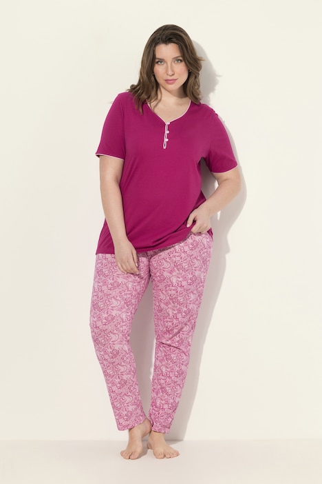 Pyjama, Zierkante, Spitzendruck, Halbarm