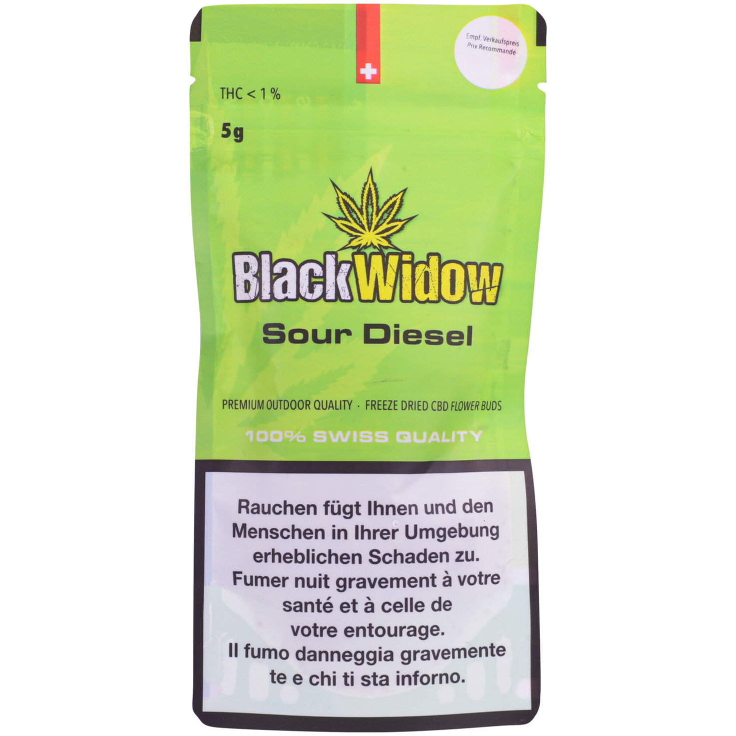 Black Widow Sour Diesel - Schweizer Cannabisblüten mit hohem CDB Gehalt