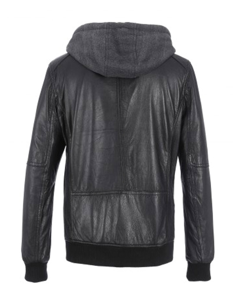 OAKWOOD BLOUSON JIMMY CUIR CAPUCHE AMOVIBLE NOIR