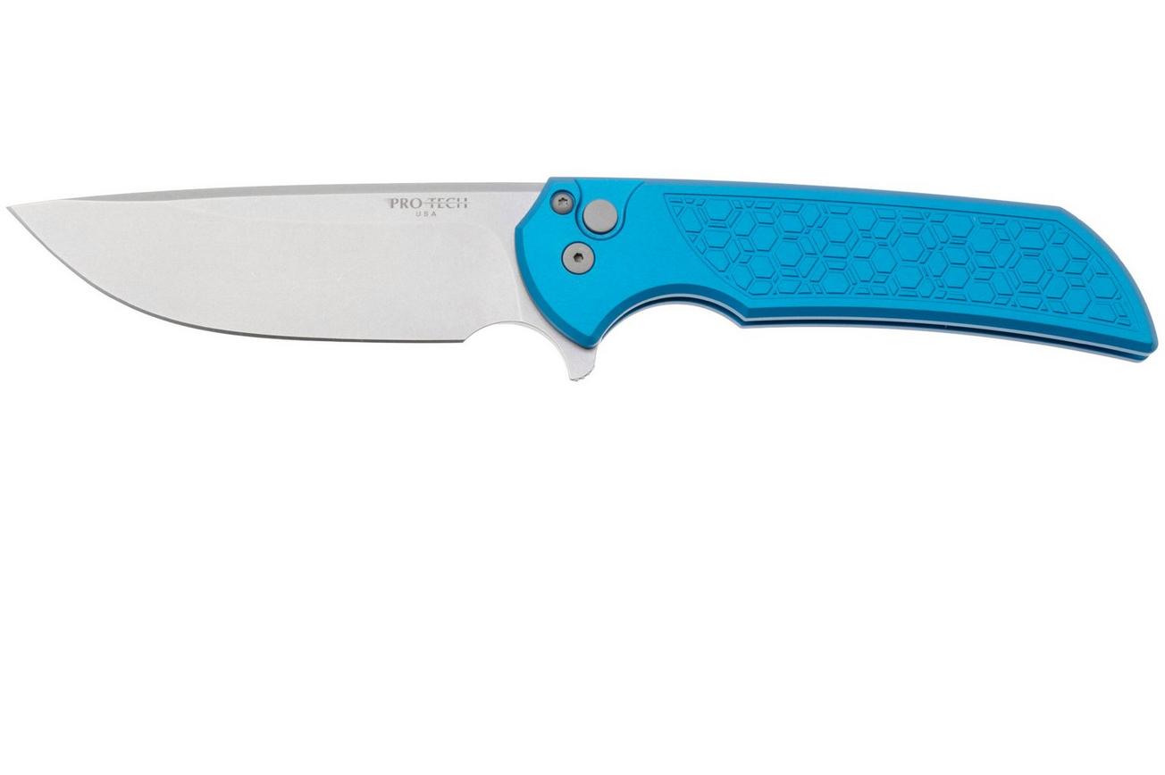 Pro-Tech Mordax MX105, Stonewashed MagnaCut, Blue Gridlock Textured Aluminum, zakmes