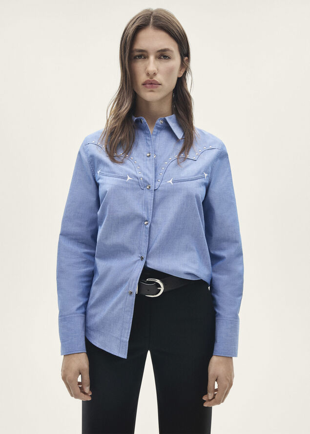 MANGO Cotton shirt with stud detail Medium blue